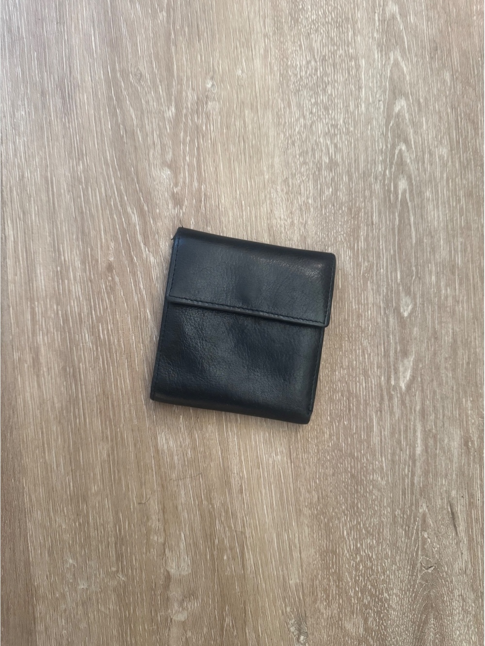 Black Leather Bi-Fold Wallet with ID Window and Card Slots